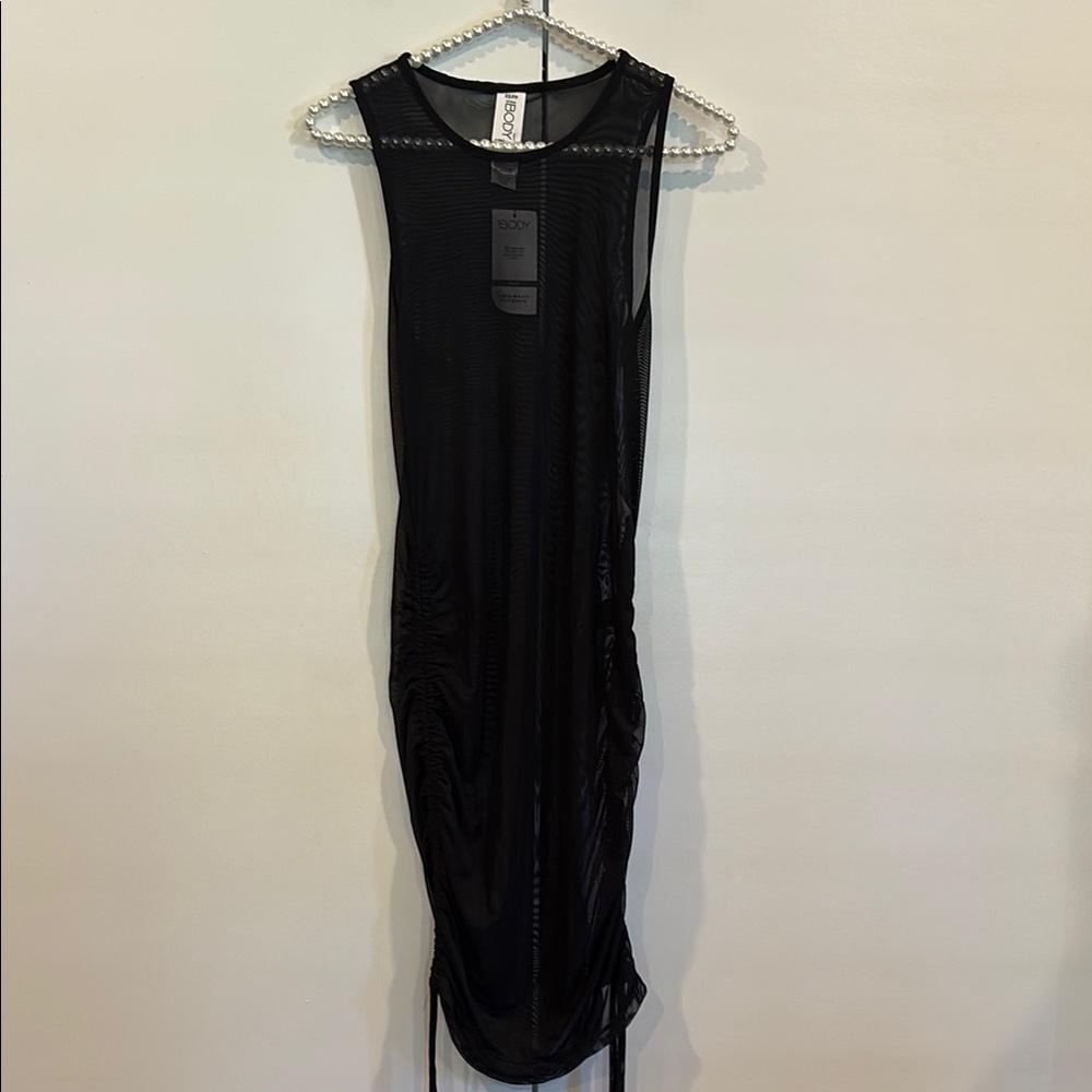 NEW Cotton On Mesh Beach Mini Dress Black Ruched Sheer Cover Up